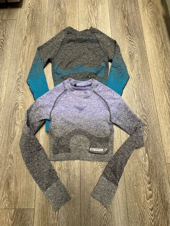 Gymshark Other - Bundle of 2 Gymshark Seamless Ombre Crop Long Sleeve - Gray & Teal Accents